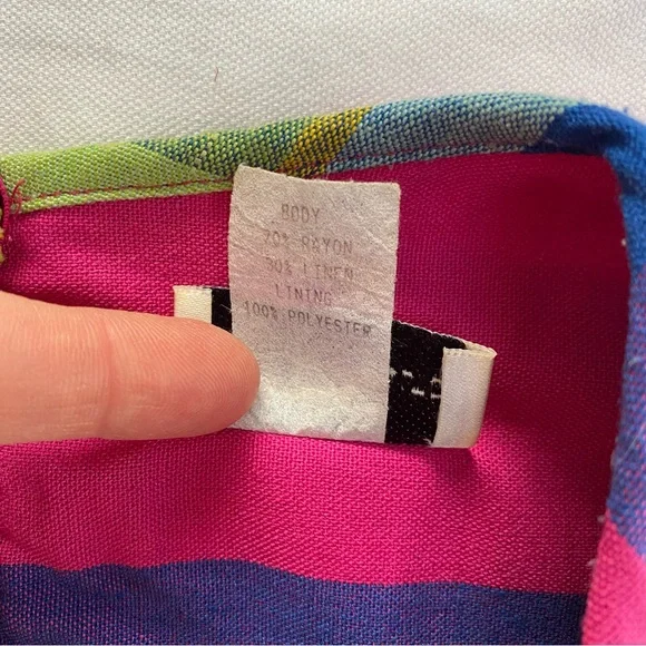 Vintage J.B.S Linen Blend Colorful Midi Dress 14, fits like 10 Pink - Picture 9 of 11